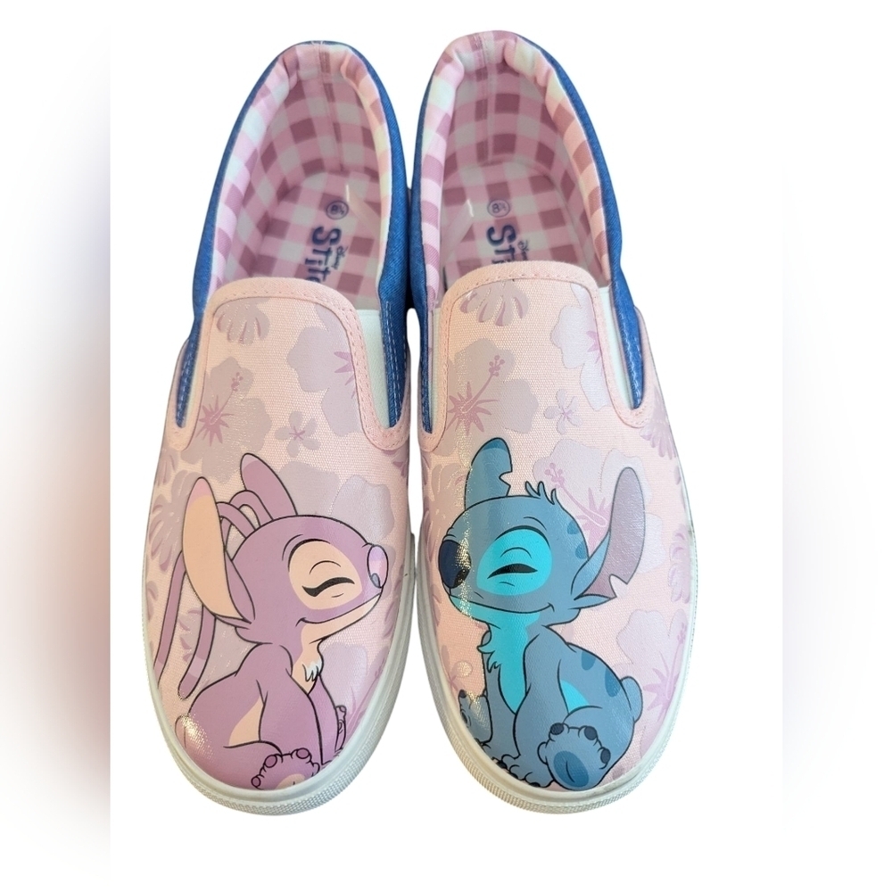 Disney Pink and Blue Stitch & Angel Slip-On Sneakers